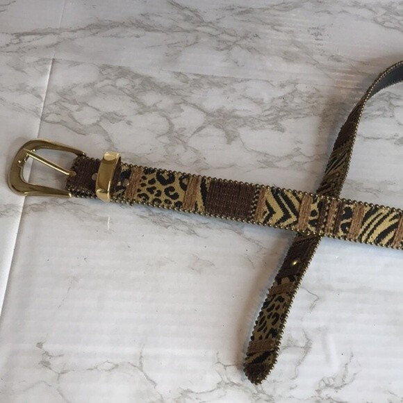 Vintage 1990s Elite Metallic Leather Gold Tone Leopard Snakeskin Embossed Medium - Picture 5 of 6